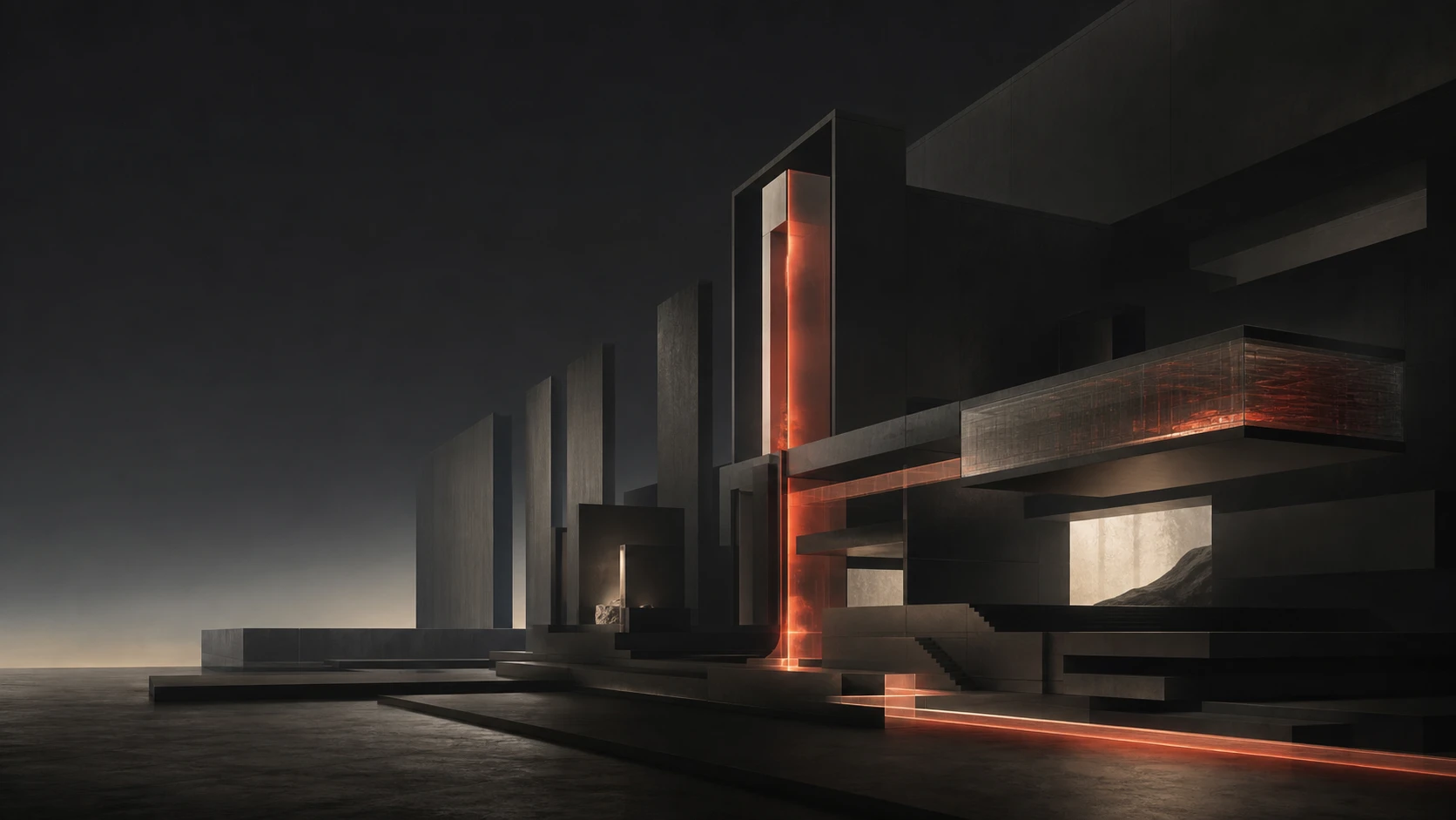 Quiet architectural forms and a single line of light