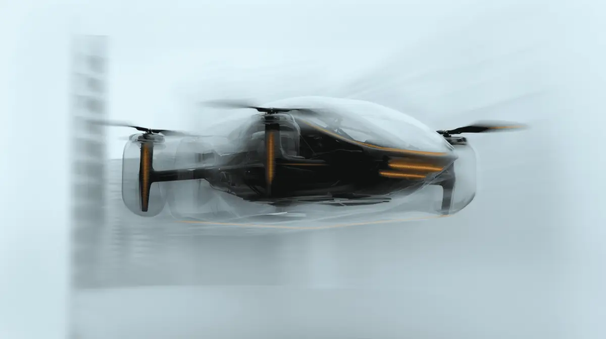Urban air mobility vehicle in motion